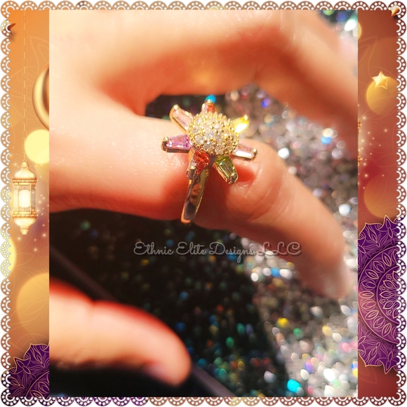 New Gold Tone spinning fidget rings -Anti tarnish-clear-champaigne-Red - Picture 7 of 10